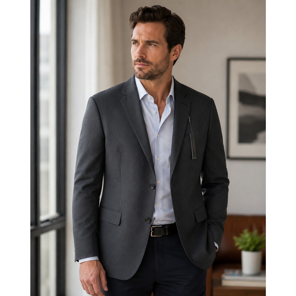 Men's Andrew Mark Double Vented Gray Blazer Suit Jacket Size 48L Modern Fit